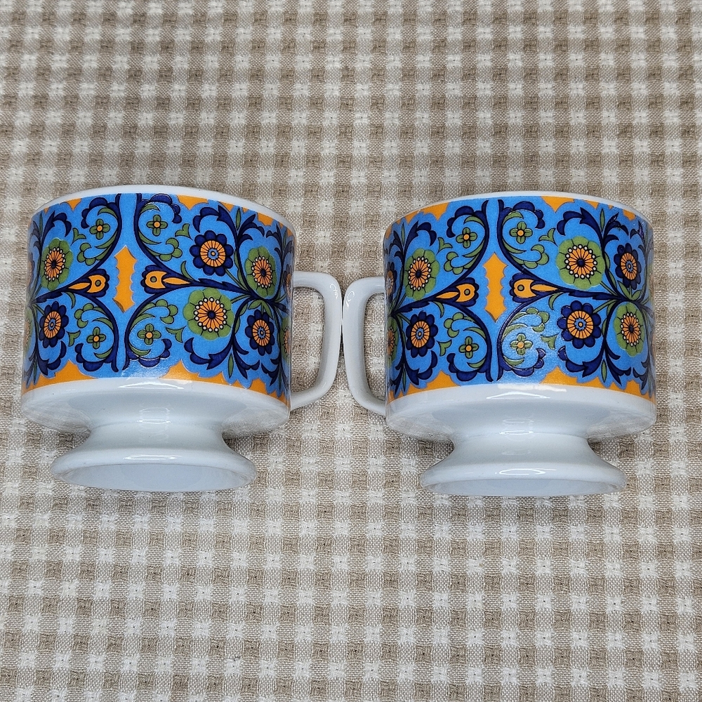 Villeroy & Boch 1970s Izmir Stackable Set of 2 Colorful Ceramic Coffee Cups Mugs